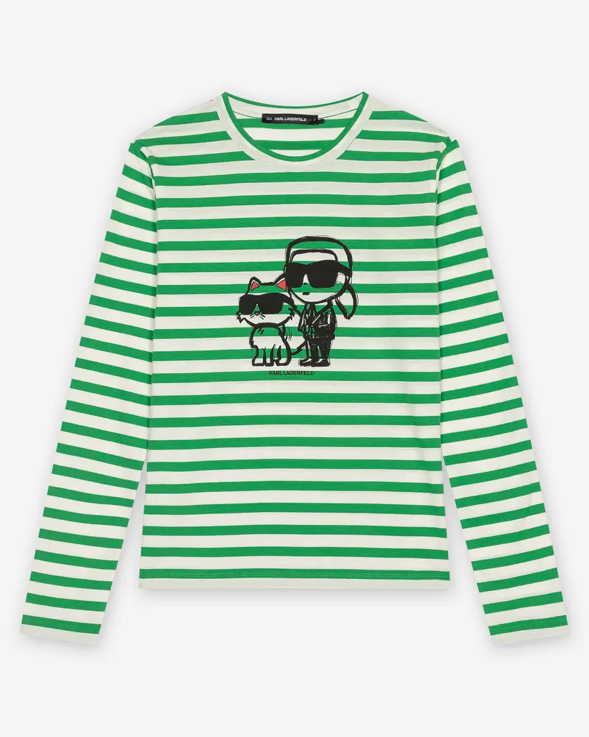 Karl Lagerfeld Karl Lagerfeld Ikon Print Stripe LSLV Green Sweatshirt