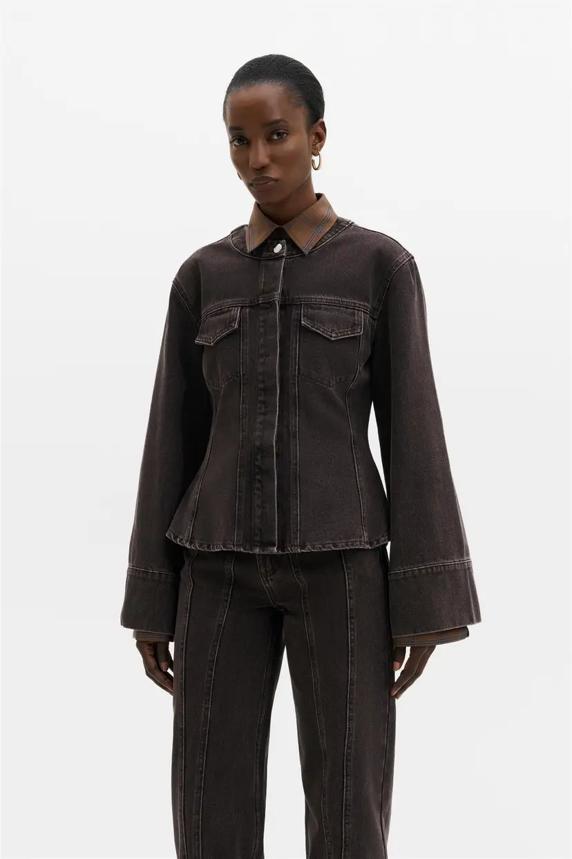Malina Mej Fitted Wide Sleeve Denim Shirt Brown Wash - S