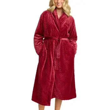 Damella Damella Jaquard Fleece Dressing Gown Rød polyester Dame