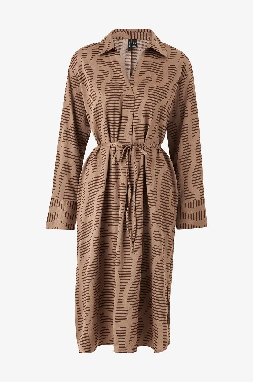 Vero Moda Kjole vmDaisy L/S V-neck Calf Dress Wvn - Brun