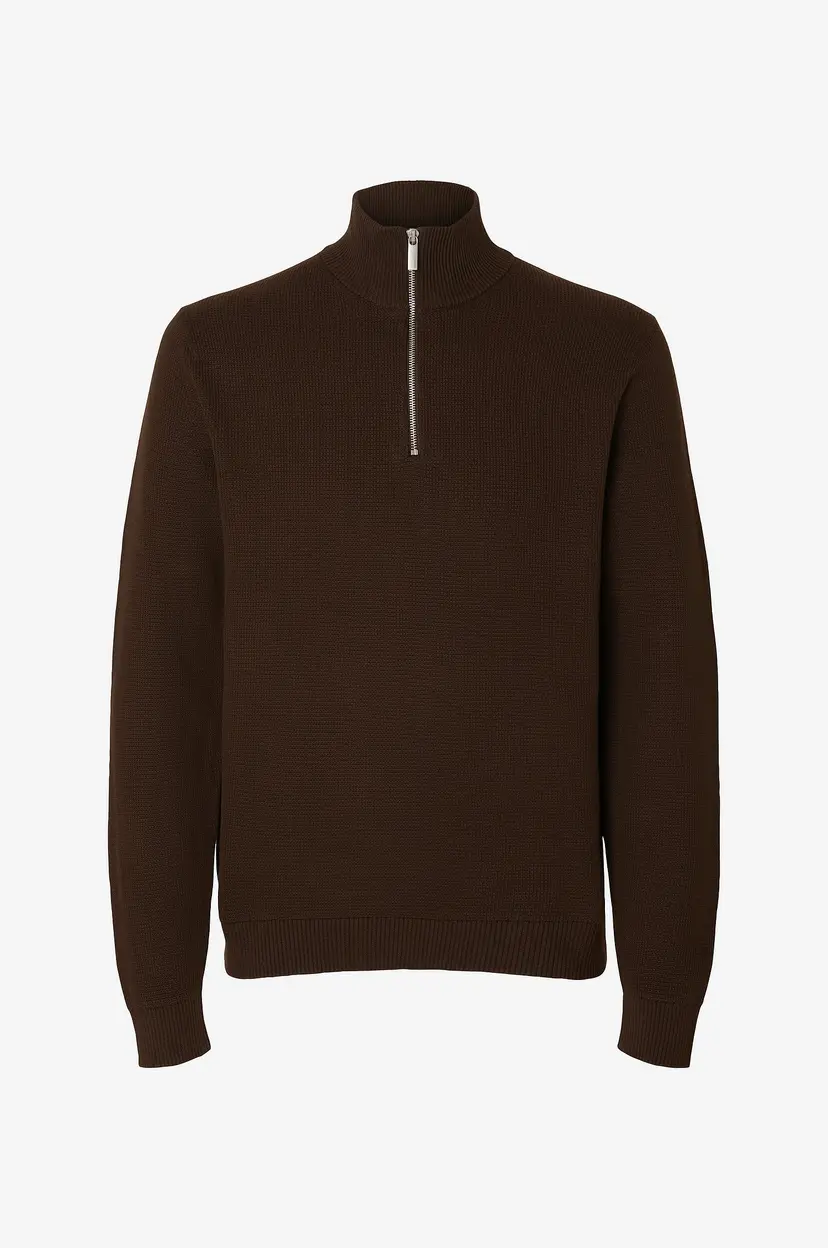 Selected Men Genser slhDane LS Knit Structure Half Zip - Natur