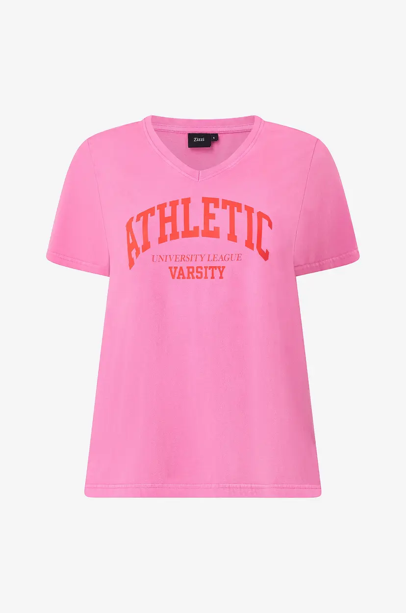 Zizzi T-skjorte Merin, S/S,V-Neck Straight Tee - Rosa