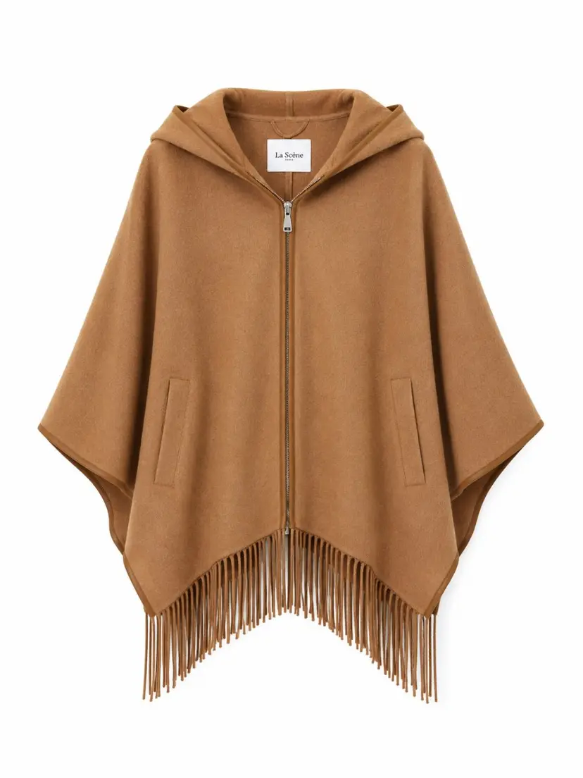 From Paris With Love Wool Cape with Fringes Camel