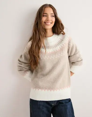 Nelly Nelly - Beige - Jacquard Knit Sweater