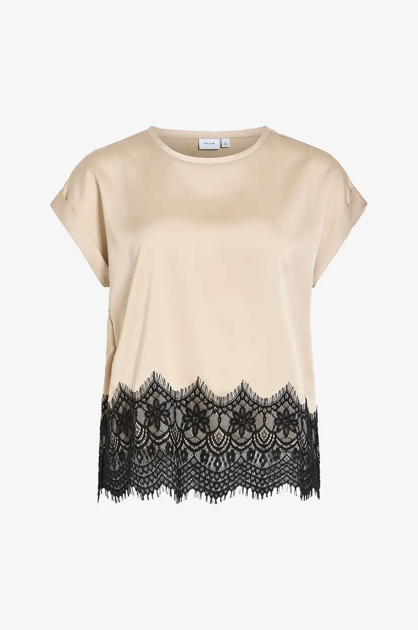Vila Bluse viEllette S/S Full Satin Lace - Beige