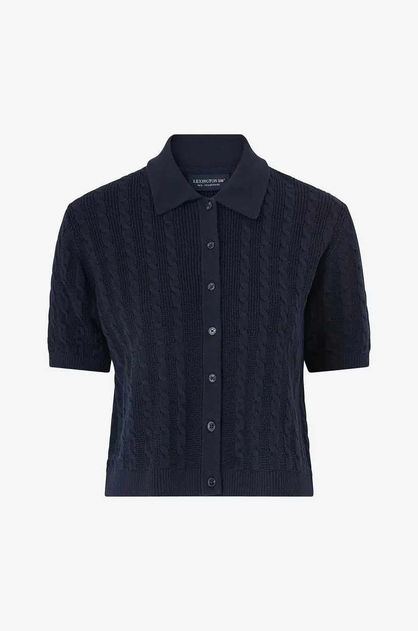 Lexington Kabelstrikket polo cardigan med korte ermer - Blå