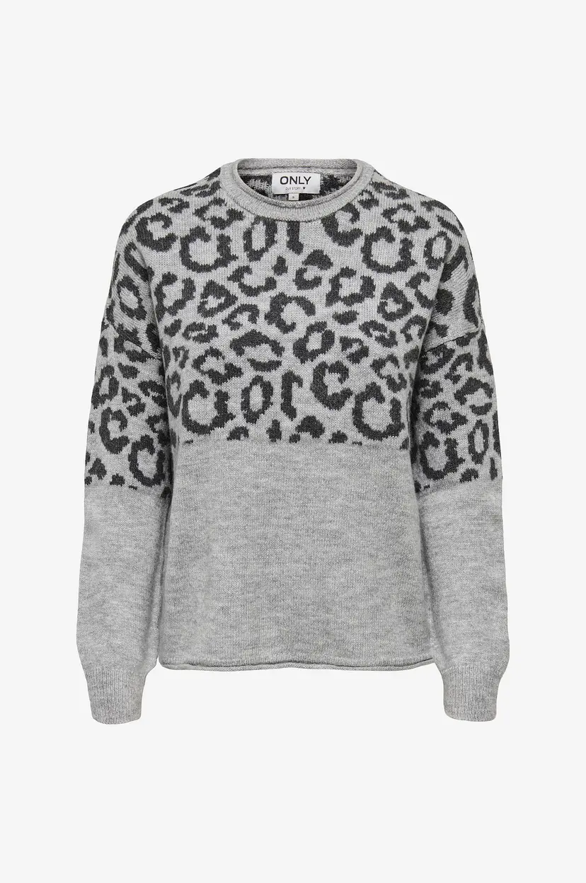 ONLY Genser onlJade Animal LS O-neck - Grå
