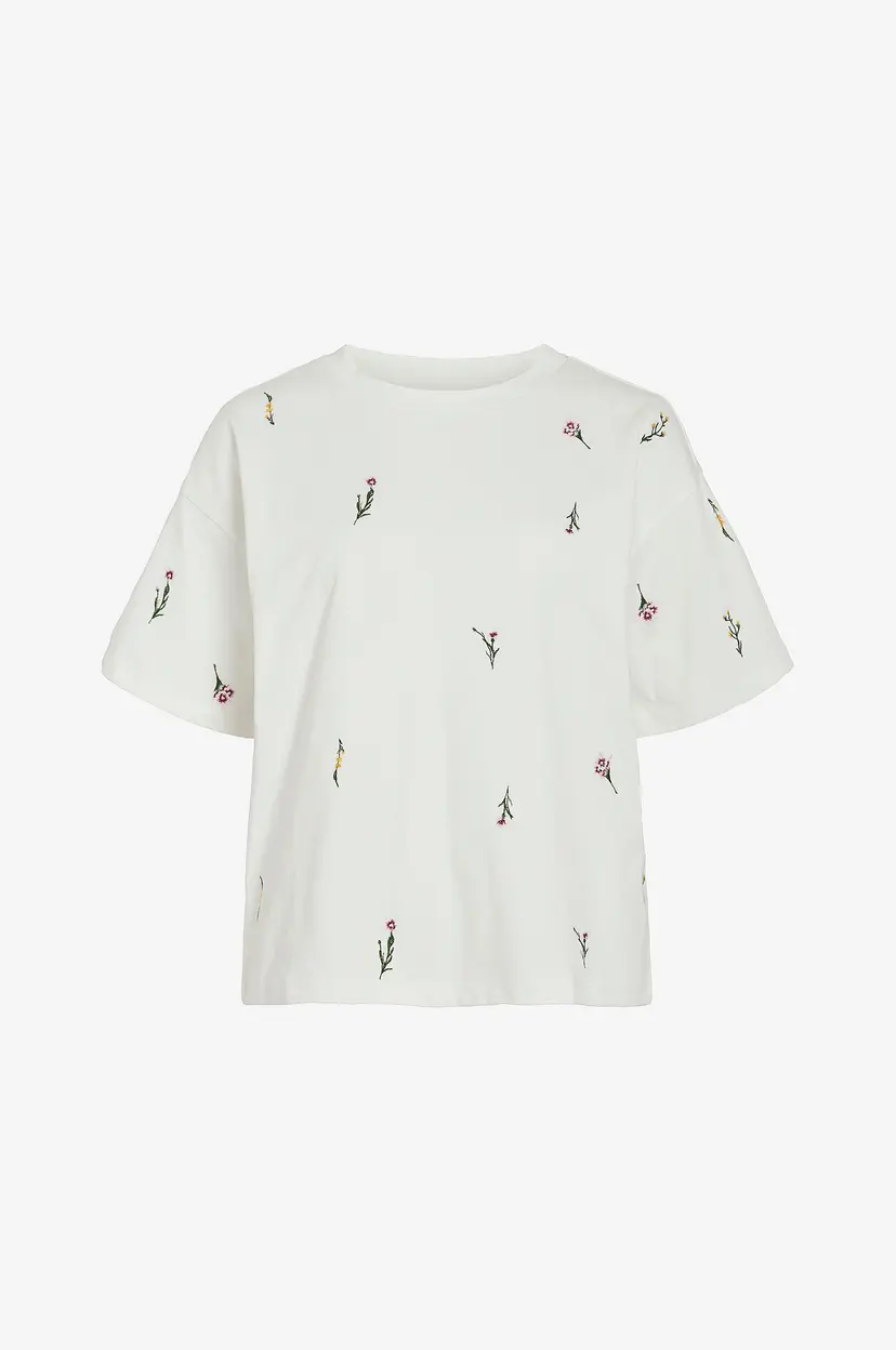 Vila Topp viMonie Floral Emb S/S O-neck - Hvit