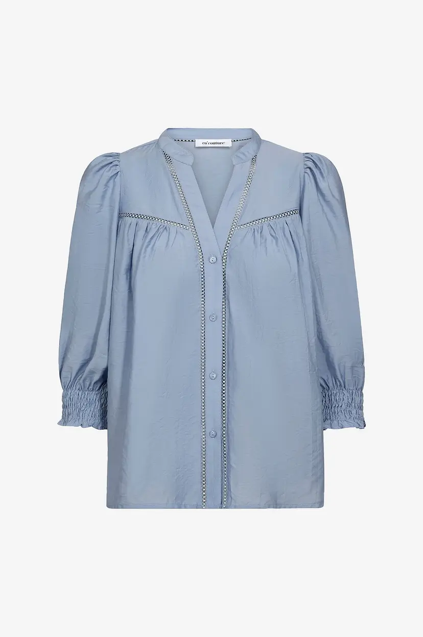 Co'couture Bluse CallumCC Lace Puff V-shirt - Blå