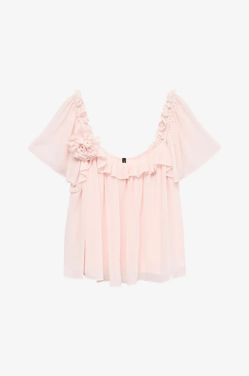Vero Moda Bluse vmCille SS Flower Top Wvn Exp - Rosa