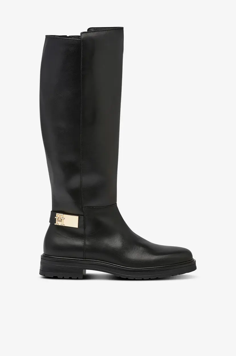 Tommy Hilfiger Støvler TH Logo Leather Long Boot - Svart