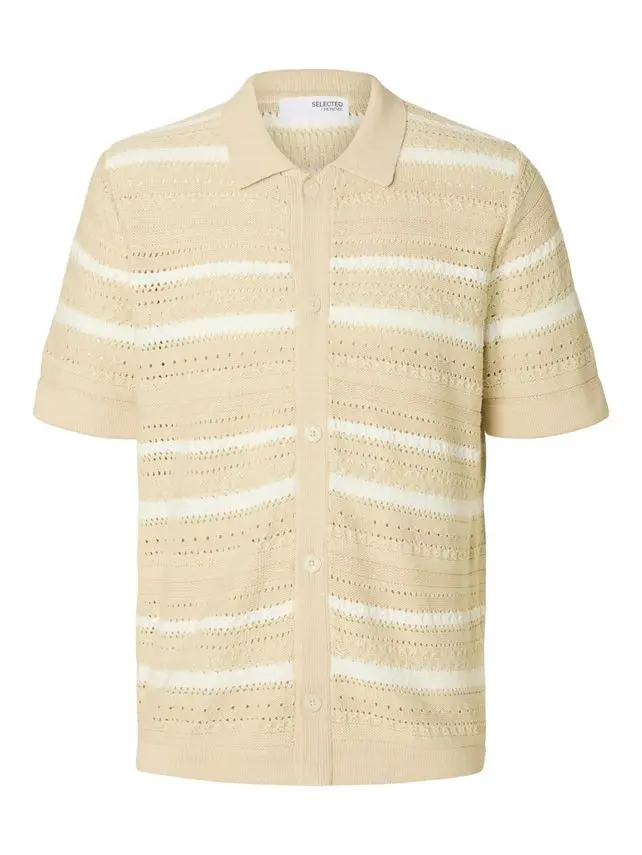 SELECTED SLHPALO SS KNIT CROCHET POLO CARDIG