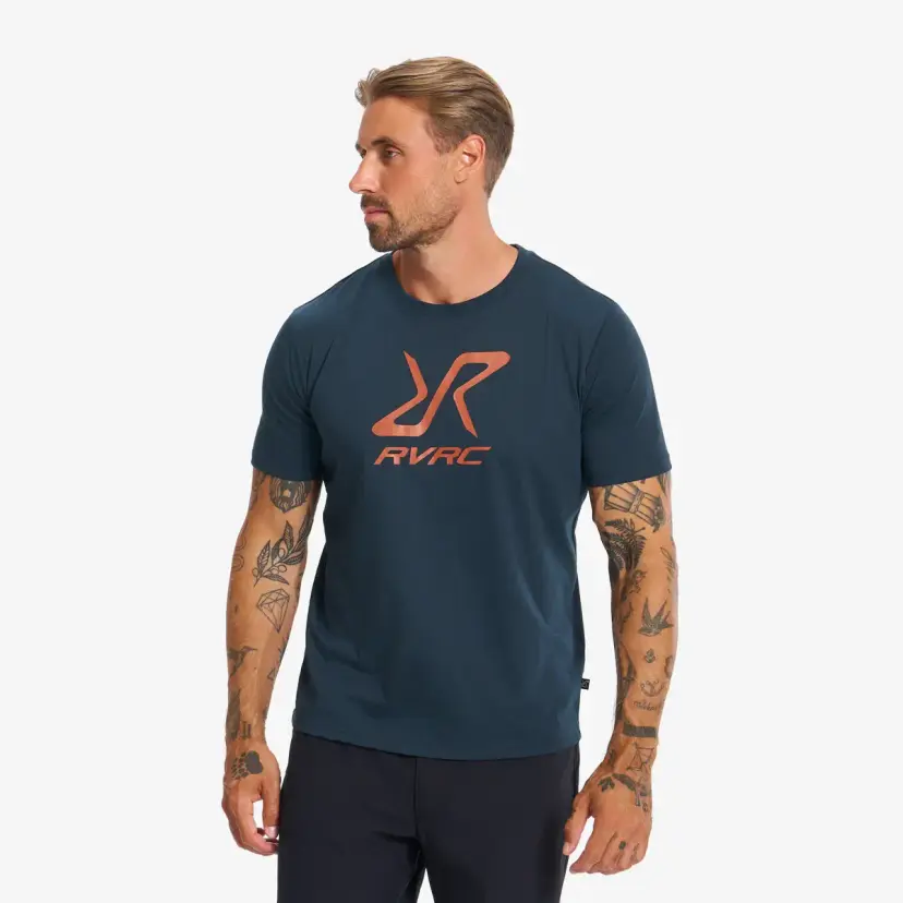 RevolutionRace Easy Graphic Logo T-Shirt Herre Deep Navy/Rusty Orange