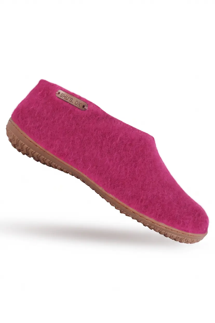 SHUS Uld hjemmesko (100% ren uld) - Model Pink m/Gummisål - 36