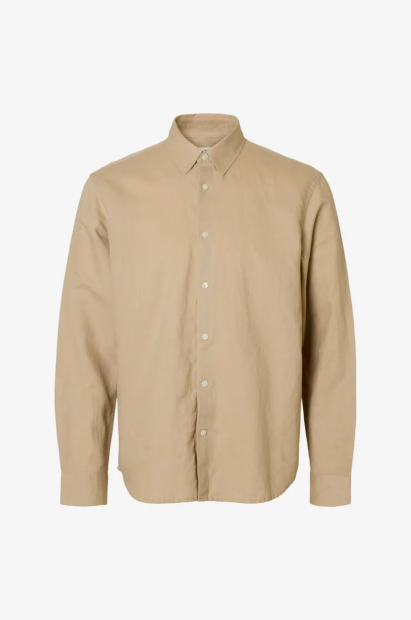 Selected Men Linskjorte slhRegclay Linenblend LS Cla - Grå