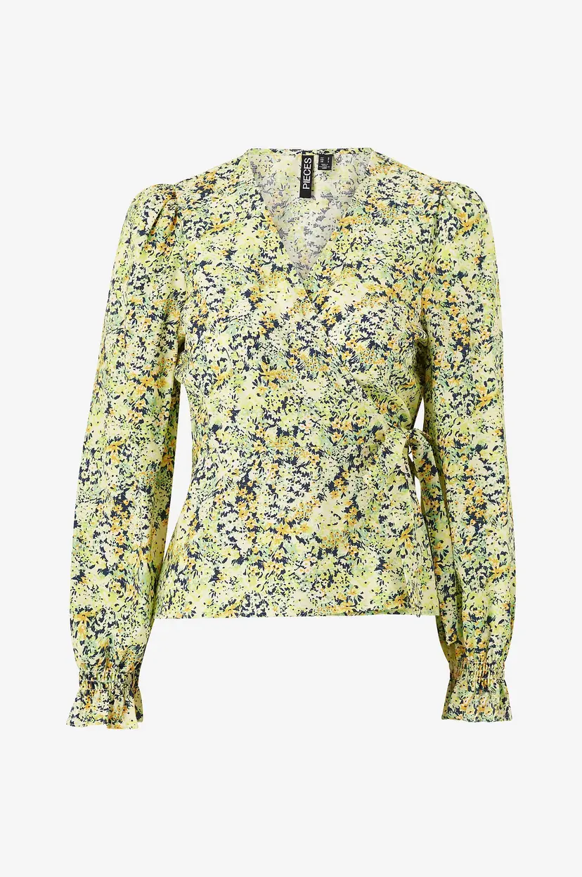 Pieces Omslagsbluse pcBruna LS Wrap Top - Grønn