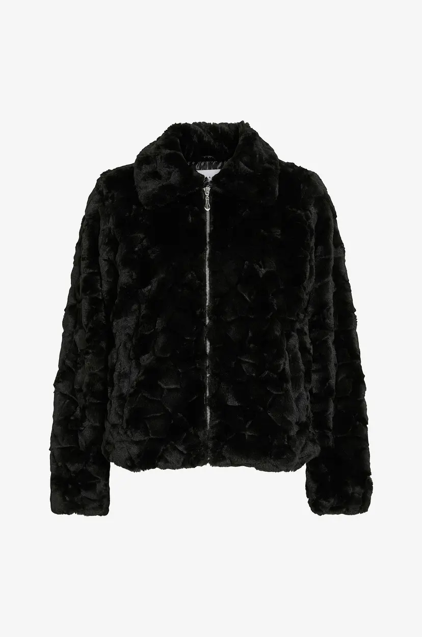 Vila Jakke i fuskepels viDorte L/S Jacket/pb - Svart