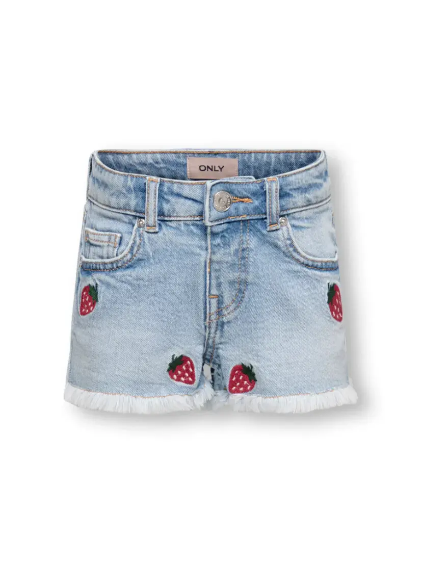 Only Kids Only Kids Robyn Shorts Straight Fit Light Blue Denim Strawberry Embroidery (92 / 2 år)