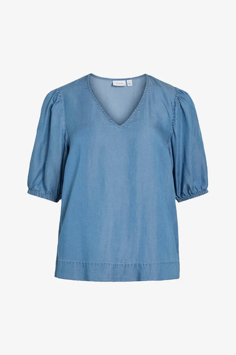 Vila Denimbluse viTea V-neck 2/4 - Blå