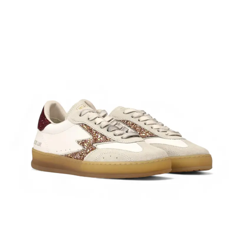 Moaconcept Club Deluxe White Leather Deep Red And Champagne Glitter - 36