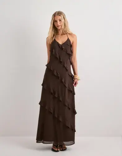 Vero Moda Vero Moda - Brun - Vmmarjorie Sl Flounce Maxi Dress Ex