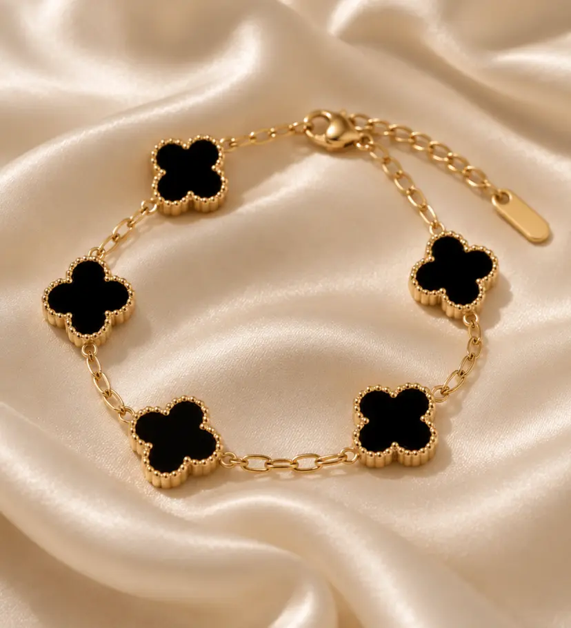 Aiyanna Haily Four Leaf Bracelet - Black Gold