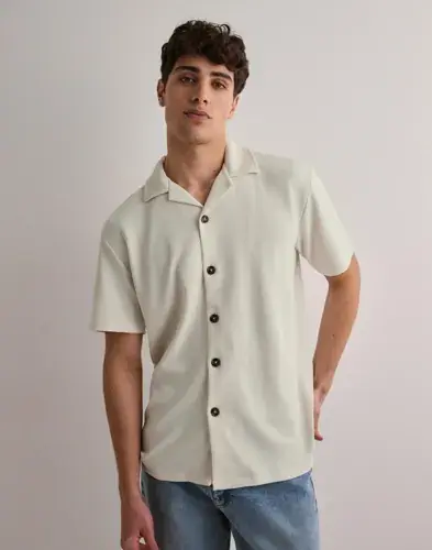 Selected Men Selected Men Slhloose-Plisse Resort Ss Shirt Ex Kortermede skjorter Hvit