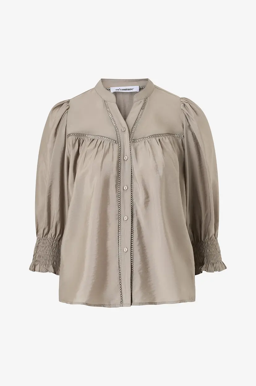 Co'couture Bluse CallumCC Lace Puff V-shirt - Beige