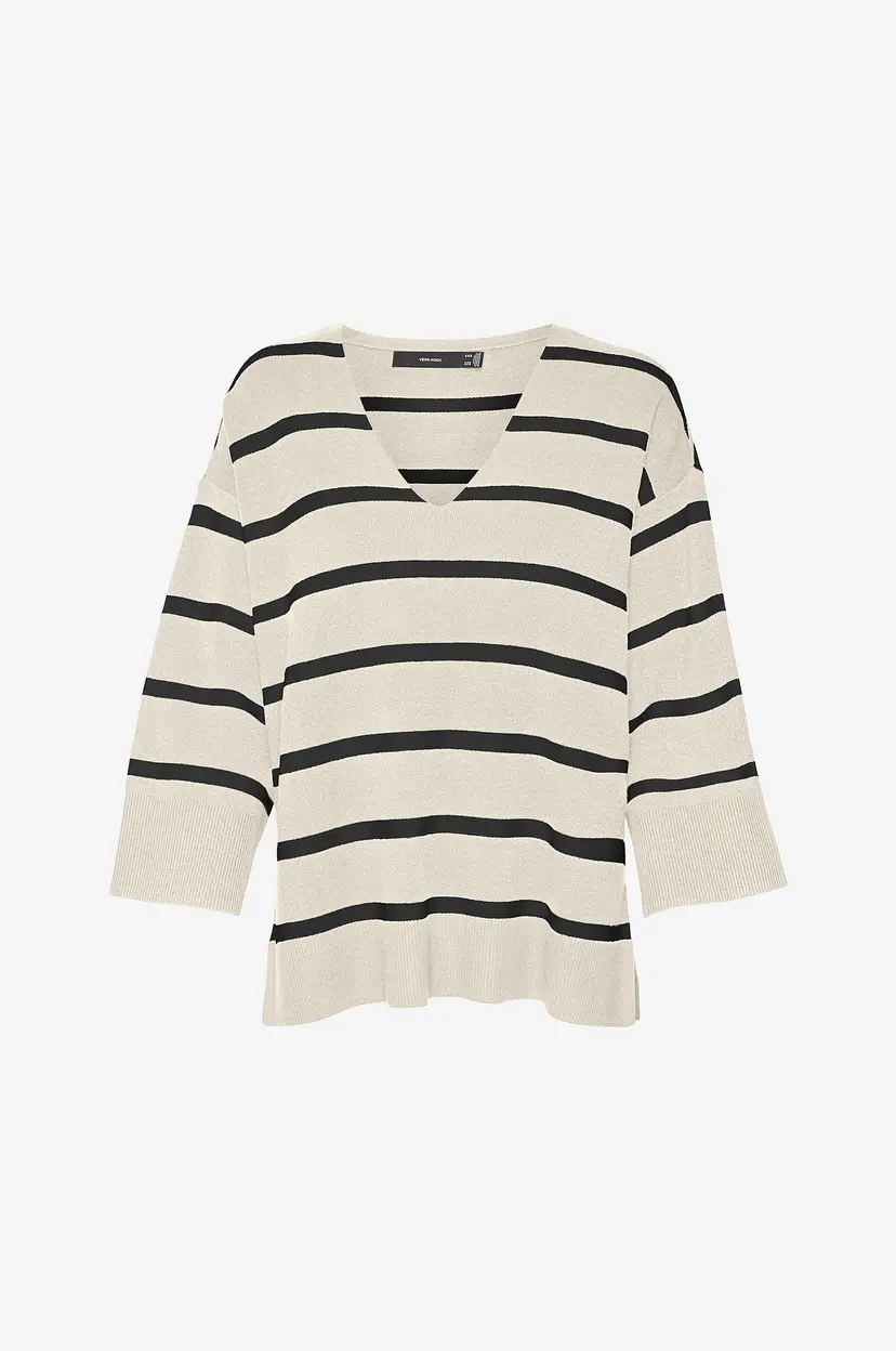 Vero Moda Genser vmSaba 3/4 V-neck Stripe Pullover - Beige