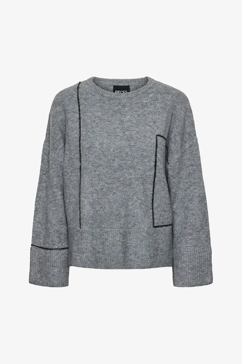 Pieces Genser pcGale LS O-neck Slit Knit D2D - Grå