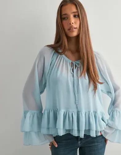 Vero Moda Vero Moda - Blå - Vmcamille Ls Frill Top Wvn Exp