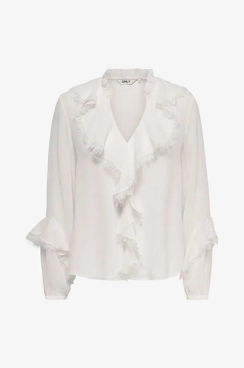 ONLY Bluse onlWynn L/S V-neck Loose Lace Top W - Hvit