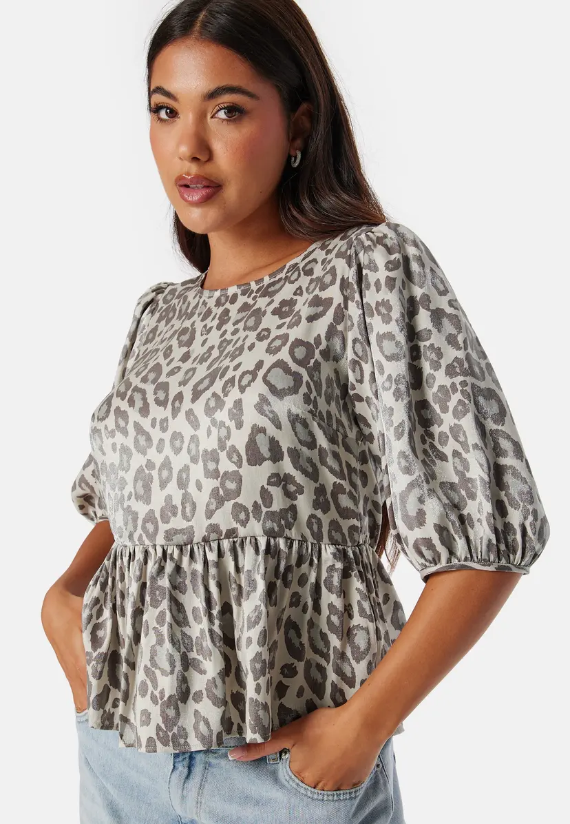 Bubbleroom Round Neck Puff Sleeve Blouse
