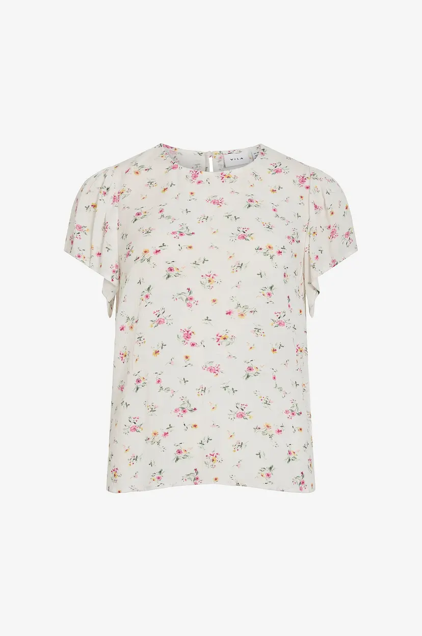 Vila Bluse viGreis S/S O-neck Top/rn - Hvit