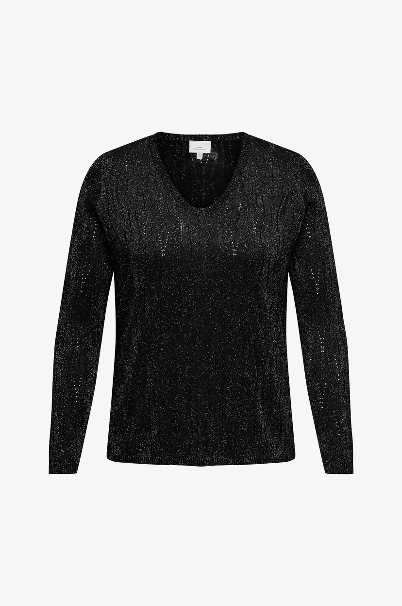 Only Carmakoma Topp carMella LS Glitter V-neck Knt - Svart