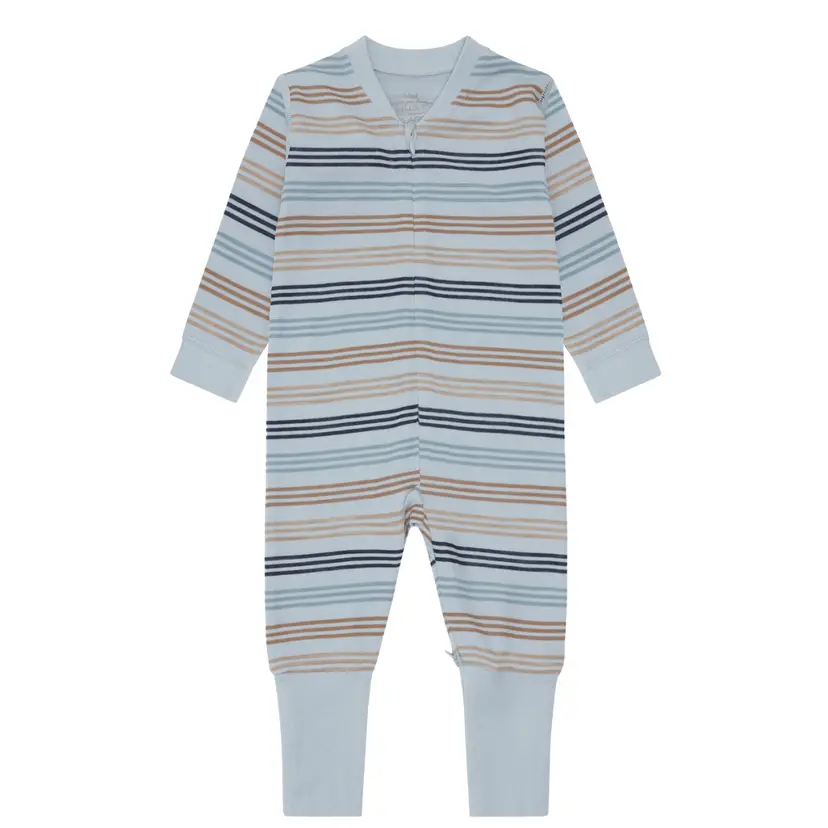 Hust and Claire Hust and Claire - Heldress med Glidelås Ull og Bambus Manu Zip 3 Stripes Baby Blue