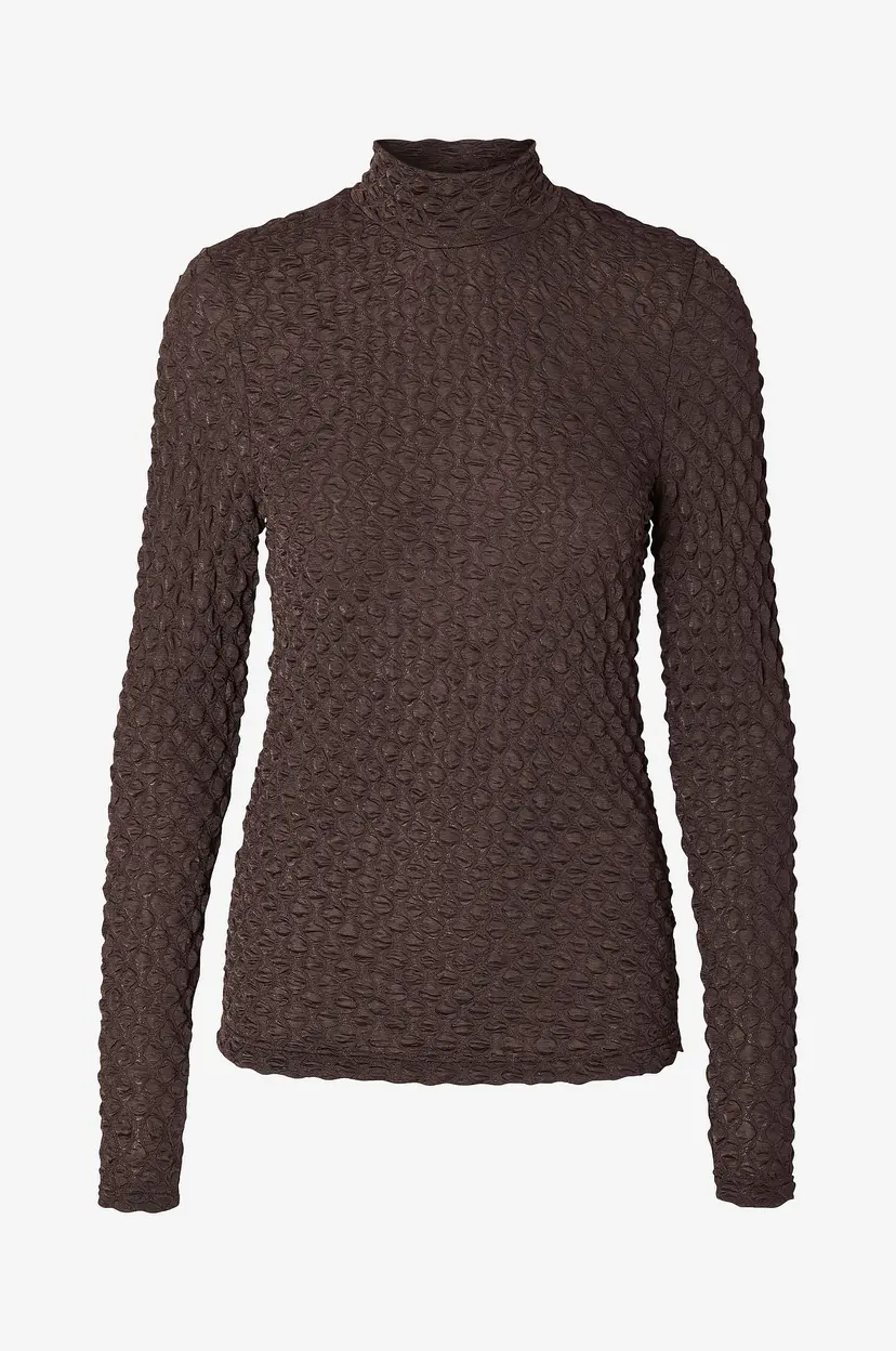 Selected Women Topp slfTimmi LS High Neck Structure Top - Brun