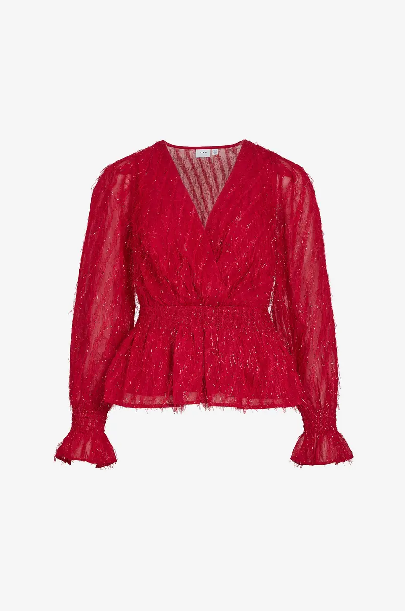 Vila Bluse viFeather L/S V-neck Top - Rød