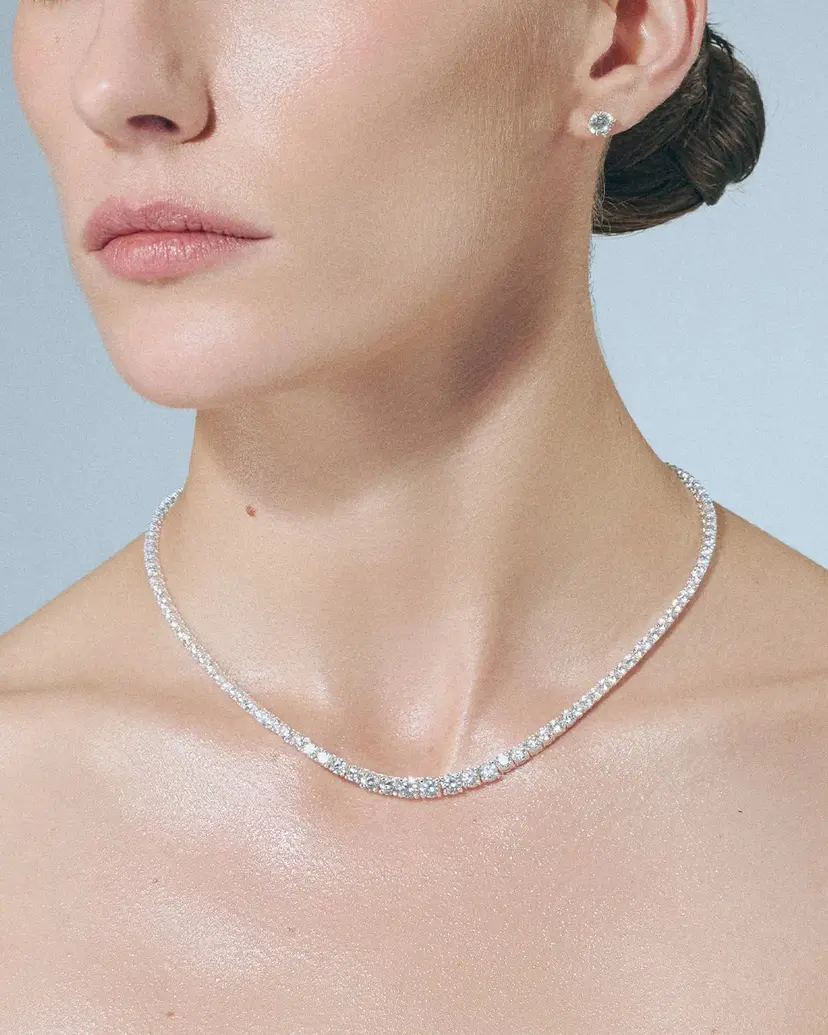 ANI Jewels Dropped Tennis Necklace Silver