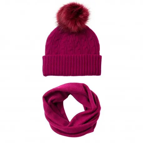 CASHMERE CULTURE Hue med kvast og halsvarmer i cashmere – damesæt, blomme