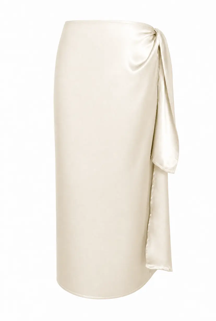MURLONG CRES Helena Wrap Tie Silk Skirt Ivory, XS-S