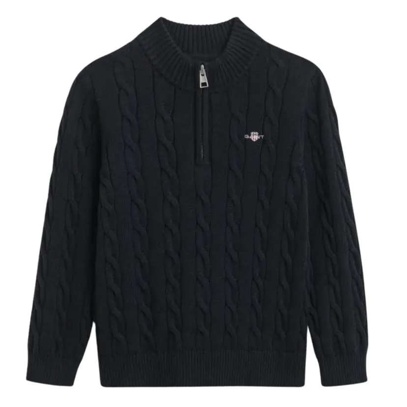 GANT Gant - Genser Cotton Cable Half Zip Evening Blue
