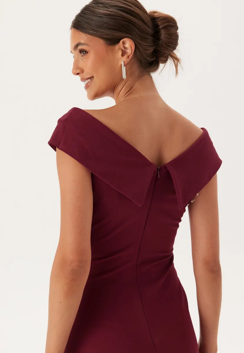 Goddiva Bardot Pleat Maxi Split Dress