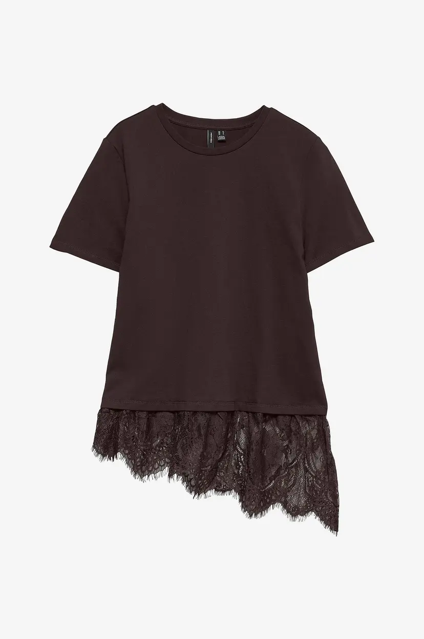 Vero Moda Topp Vmbrit Ss O-Neck Lace T-Shirt Jrs - Brun