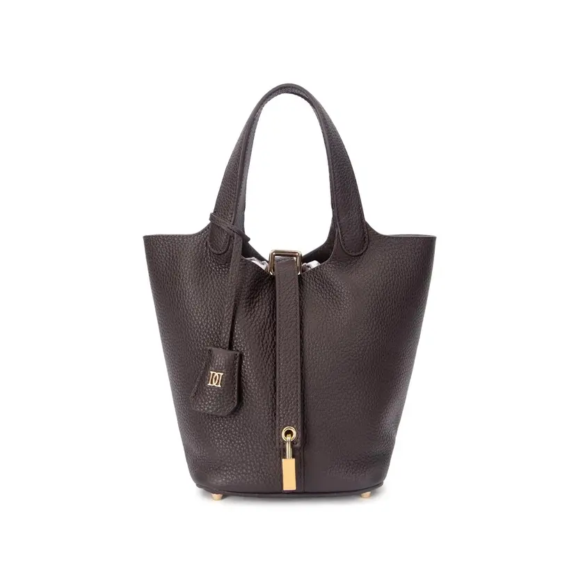 Dark Leather Bucket Bag Mini Chocolate Brown