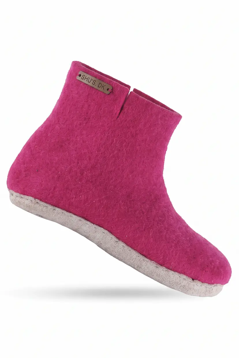 SHUS Hjemmesko med høj skaft af 100% ren uld - Model pink m/sål i skind - 36