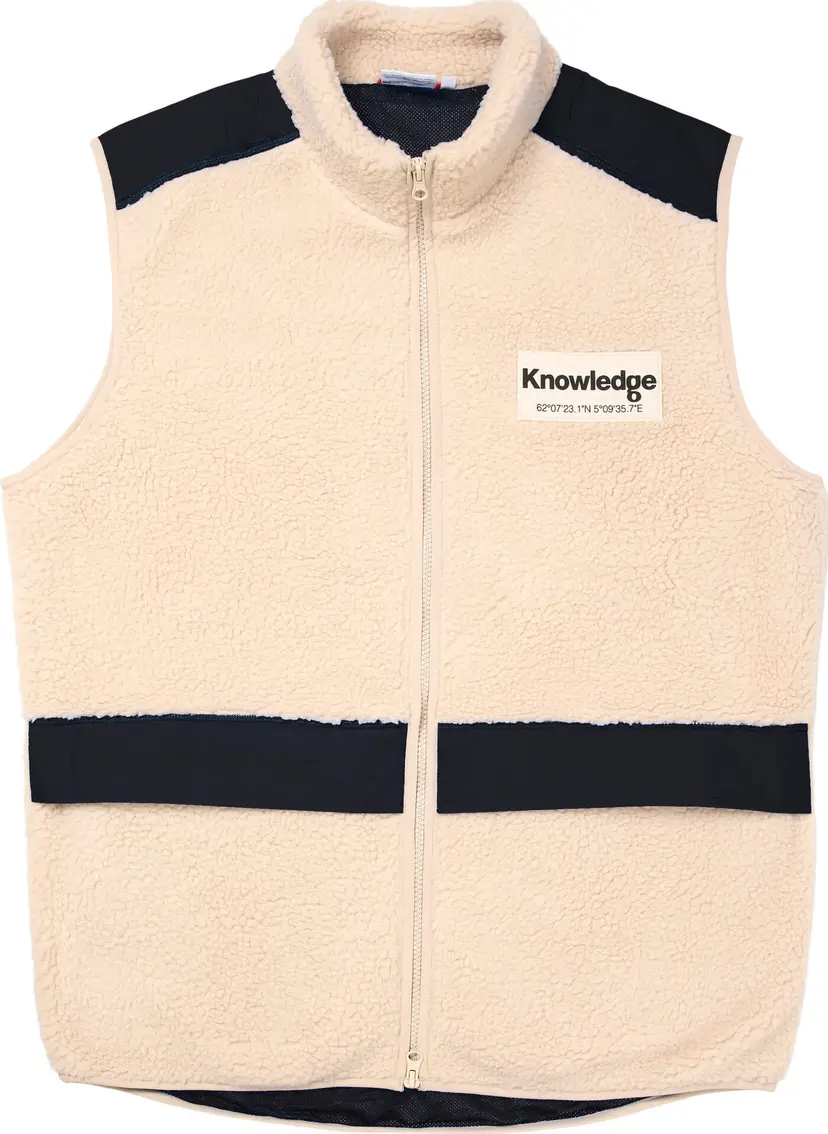 Knowledge Cotton Apparel Knowledge Cotton Apparel Men's Teddy Fleece Hood Vest With Rib Stop In Contrast Color White