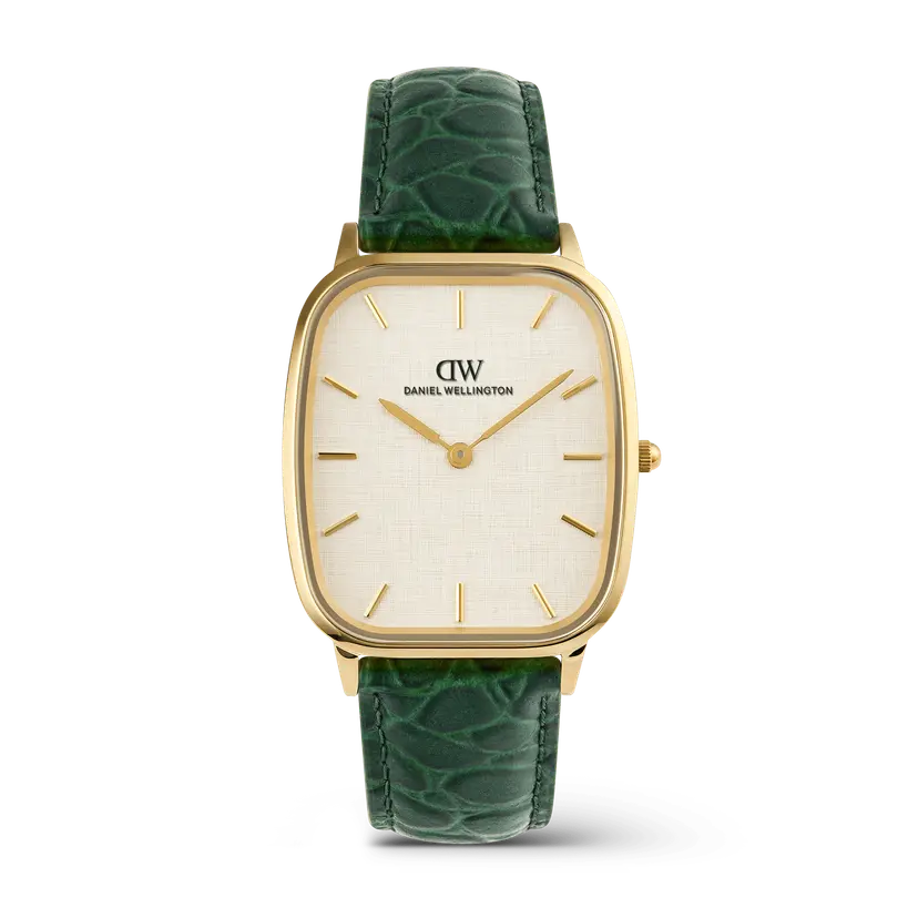 Daniel Wellington Gold 32mm Watch Marlon Green Croc Belly Linen | DW