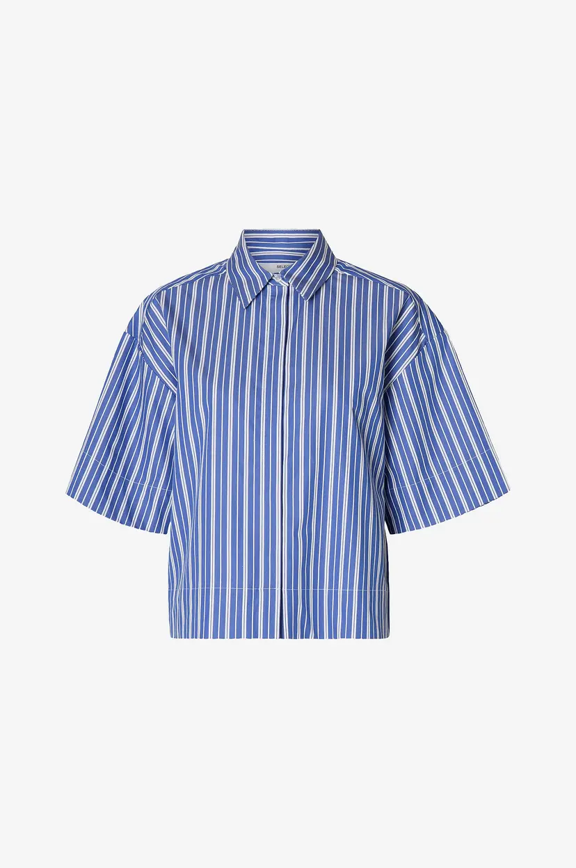 Selected Women Skjorte slfFia 2/4 Cropped Striped Shirt B - Blå