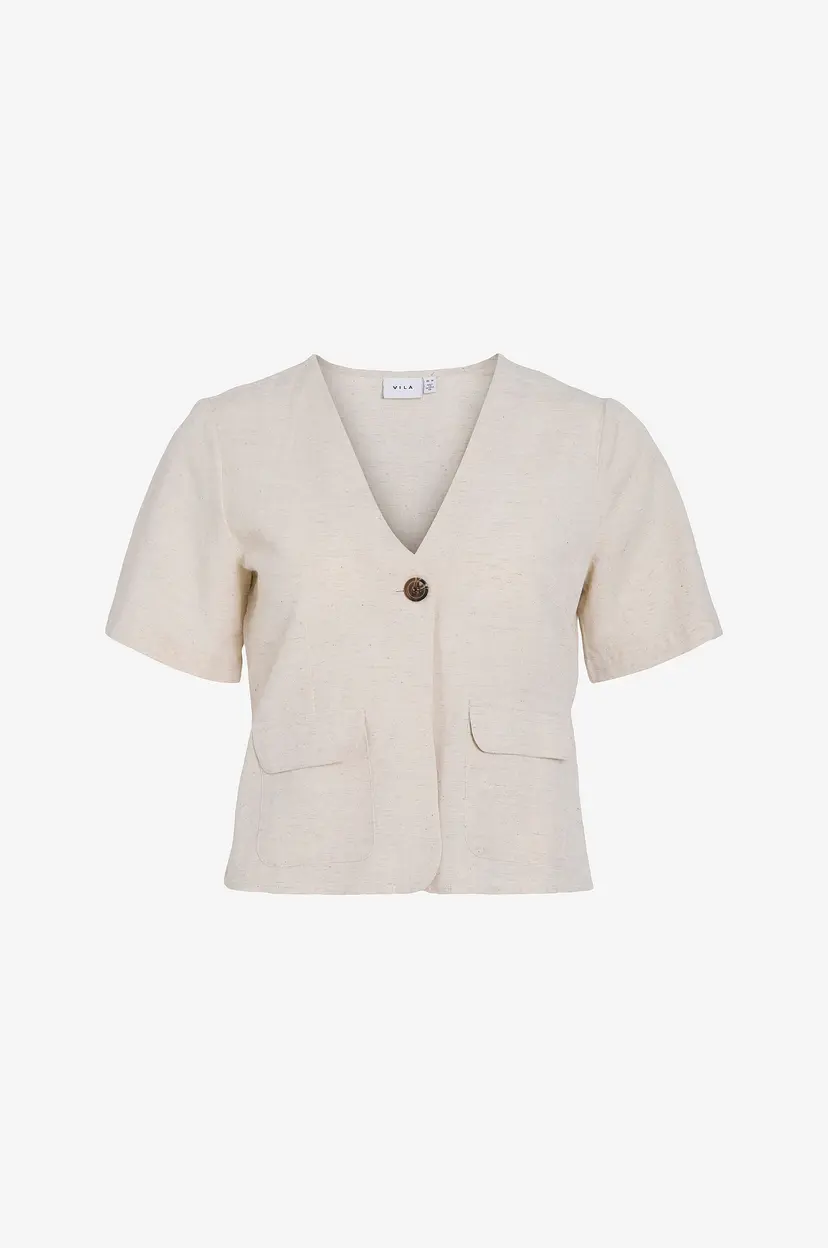 Vila Topp viPrisilla V-neck S/S Pocket Top - Beige